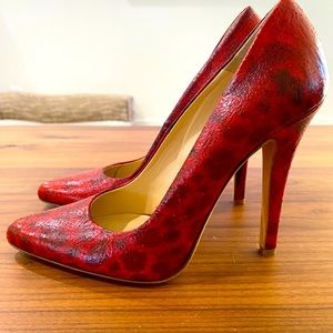 B Brian Atwood Red Leather Leopard Print Heels sz7